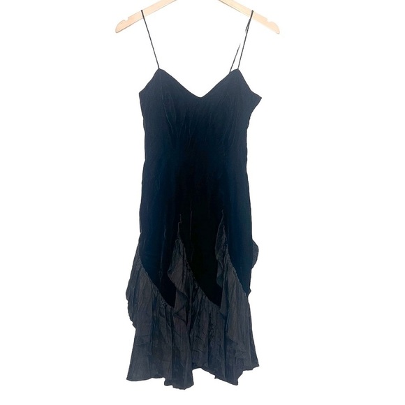 Vintage Joy Stevens Velour Ruffle Bottom Midi Dress 6 - Picture 1 of 10